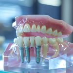 Dental implant, artificial tooth roots into jaw, root canal of dental treatment, gum disease, teeth model for dentist studying about dentistry.